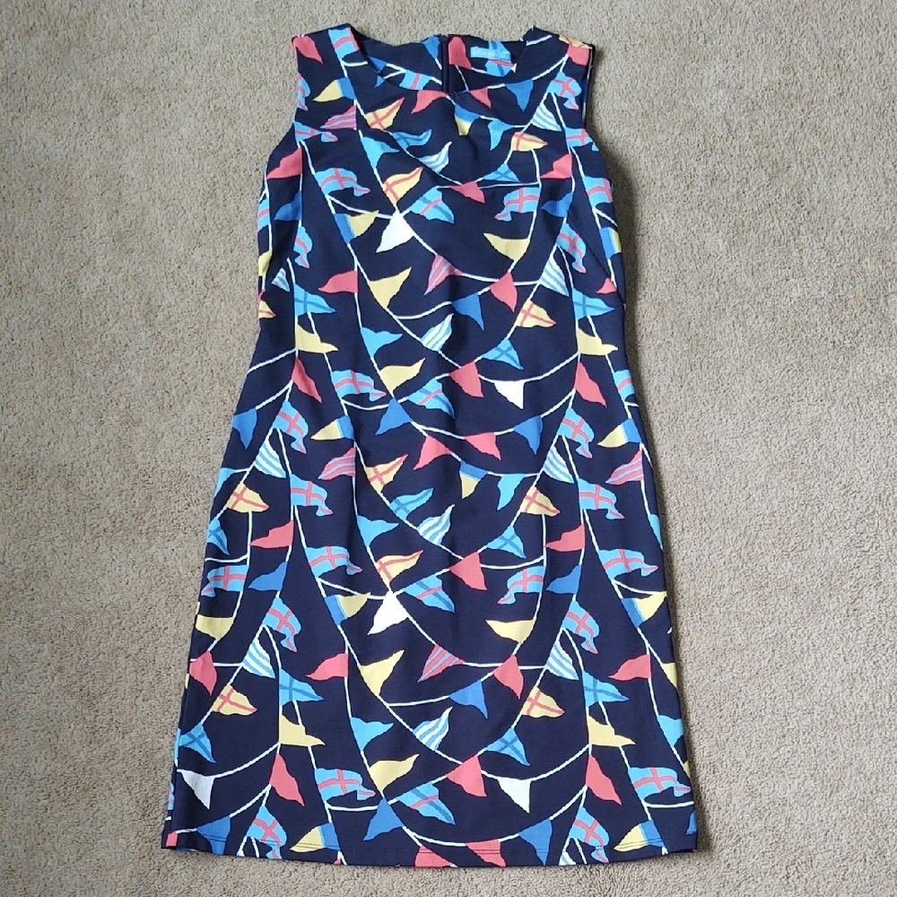 EUC J. McLaughlin Navy Blue Nautical Flags Sheath Dress